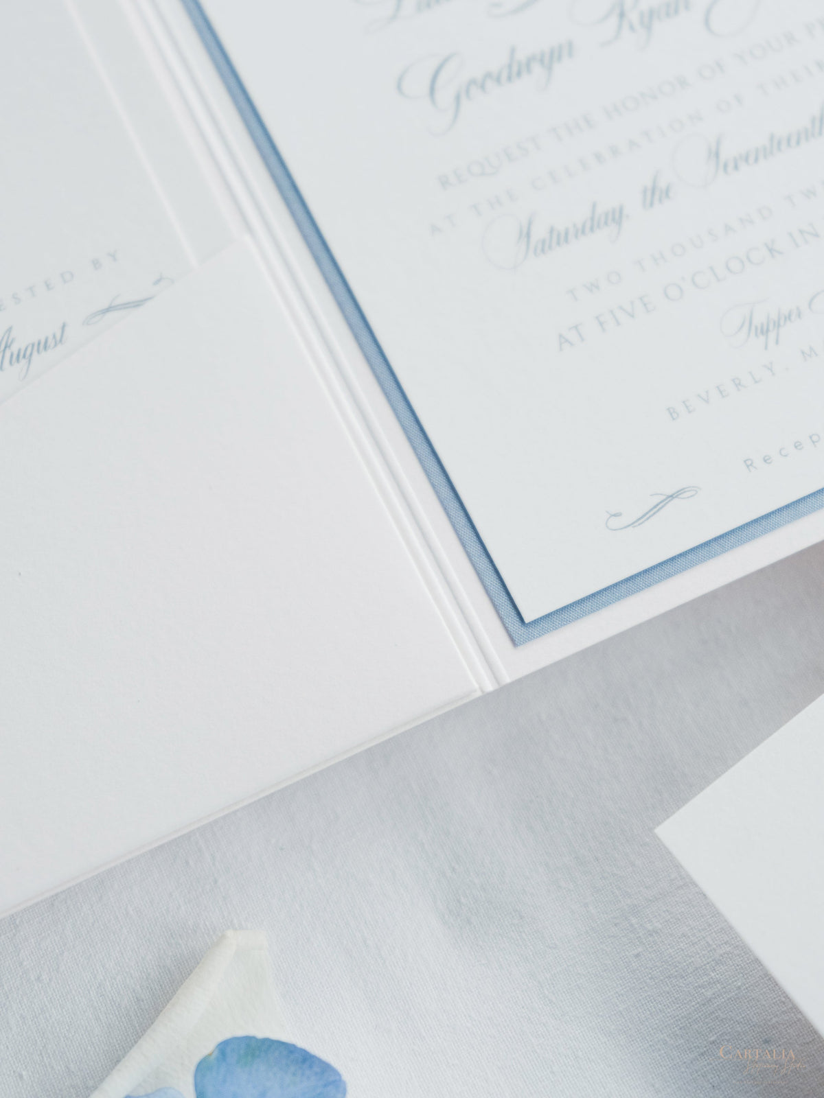 Watercolour Wedding Invitation with your Venue  | Luxury Pocket with Letterpress and Deckled Edge Envelope