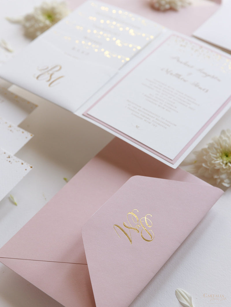 Navy & Gold Monogram Classic Pocket Monogram Wedding Invitation Suite –  Cartalia