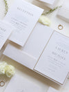 Embossed Luxury Pearl Pocket Fold Invitation with Reception and Rsvp Cards Bound in Vellum Belly Band + Envelopes