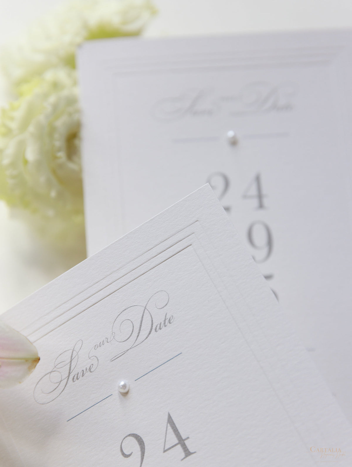 Luxury Pearl Embossed Save the Date