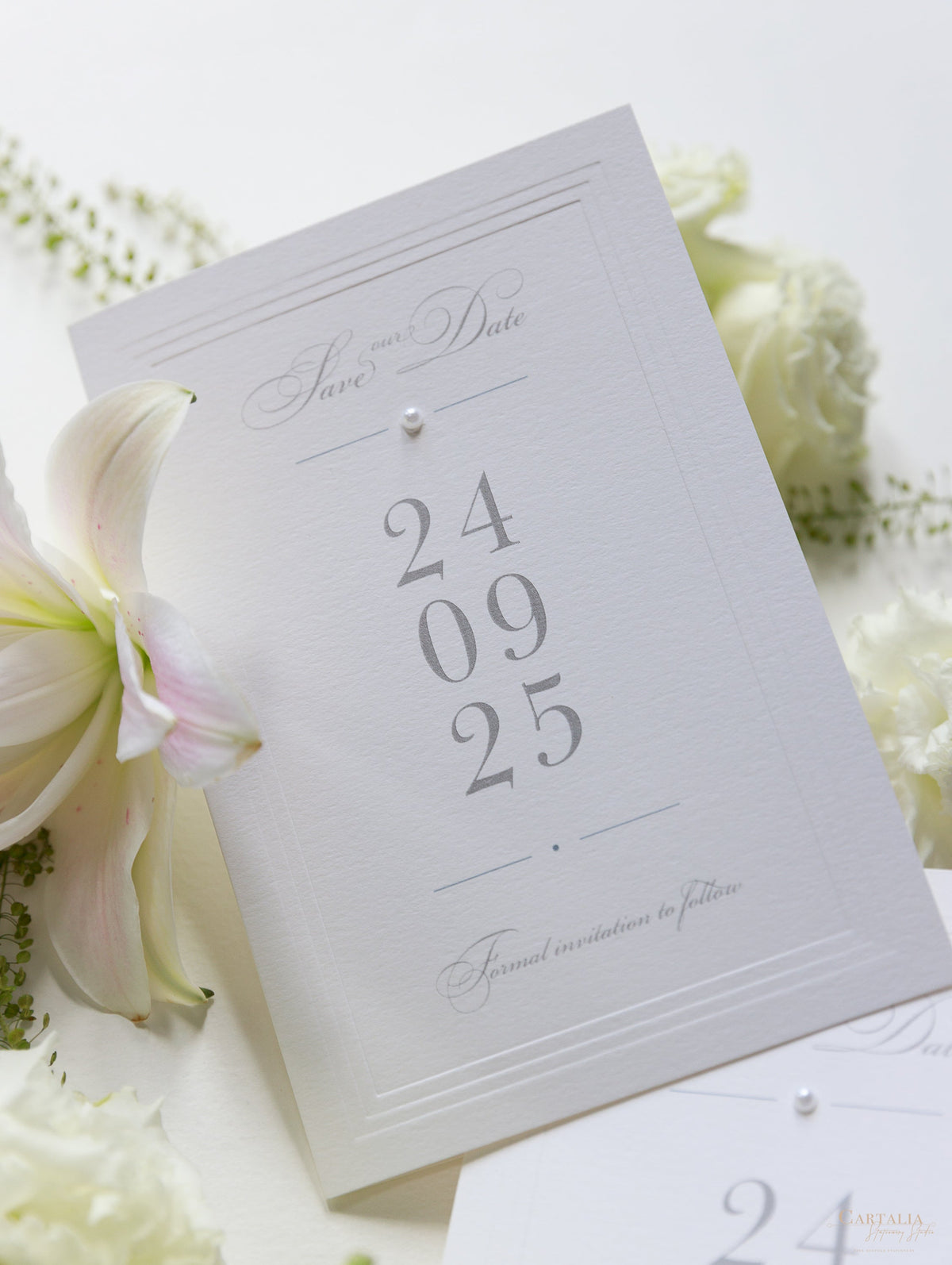 Luxury Pearl Embossed Save the Date