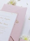 Confetti Dotted Blush Pink Evening Invitation with Gold Foil Monogram + Envelope