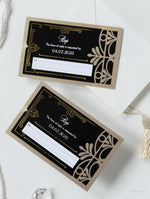 Invitación plegable para el día de la boda con corte láser del Gran Gatsby Art Déco en negro y dorado
