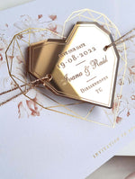 Romantic Roses Save the Date with Gold Mirror Geometric Heart Plexi Magnet