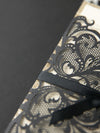 Black Opulence Elegant Laser Gatefold with Ribbon Tie design and Gold Glitter.