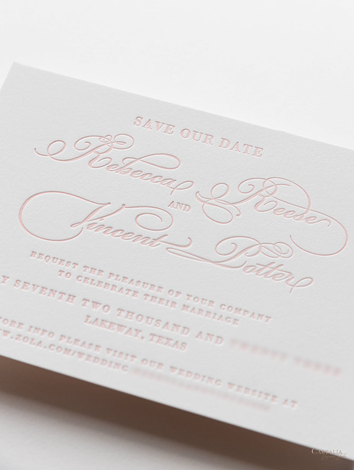 Luxury Letterpress Elegant Save the Date in 100 % Cotton 710gsm Board