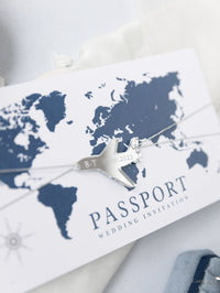 Silver & Navy Blue FOLDER Travel Wallet: Luxury Wedding Passport Invitation Suite in Pocket & Mirror Tag