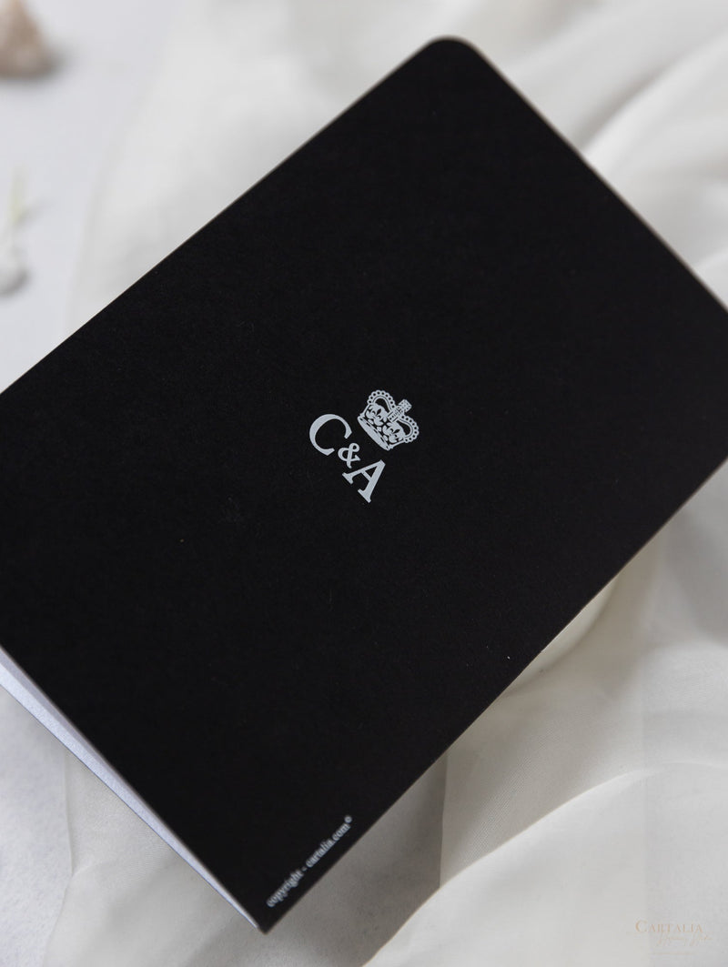 Black Luxury Passport Wedding Invitation Suite with Silver Glitter & Real Silver Foil