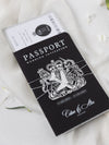 Black Luxury Passport Wedding Invitation Suite with Silver Glitter & Real Silver Foil