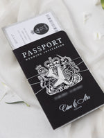 Black Luxury Passport Wedding Invitation Suite with Silver Glitter & Real Silver Foil