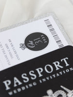 Black Luxury Passport Wedding Invitation Suite with Silver Glitter & Real Silver Foil