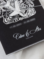 Black Luxury Passport Wedding Invitation Suite with Silver Glitter & Real Silver Foil