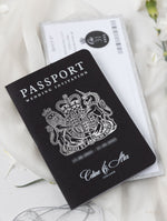 Black Luxury Passport Wedding Invitation Suite with Silver Glitter & Real Silver Foil