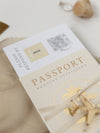 Nude & Gold Passport Wedding Invitation - Luxury Engraved Plane in Gold Plexi, Palm Tree Invitation