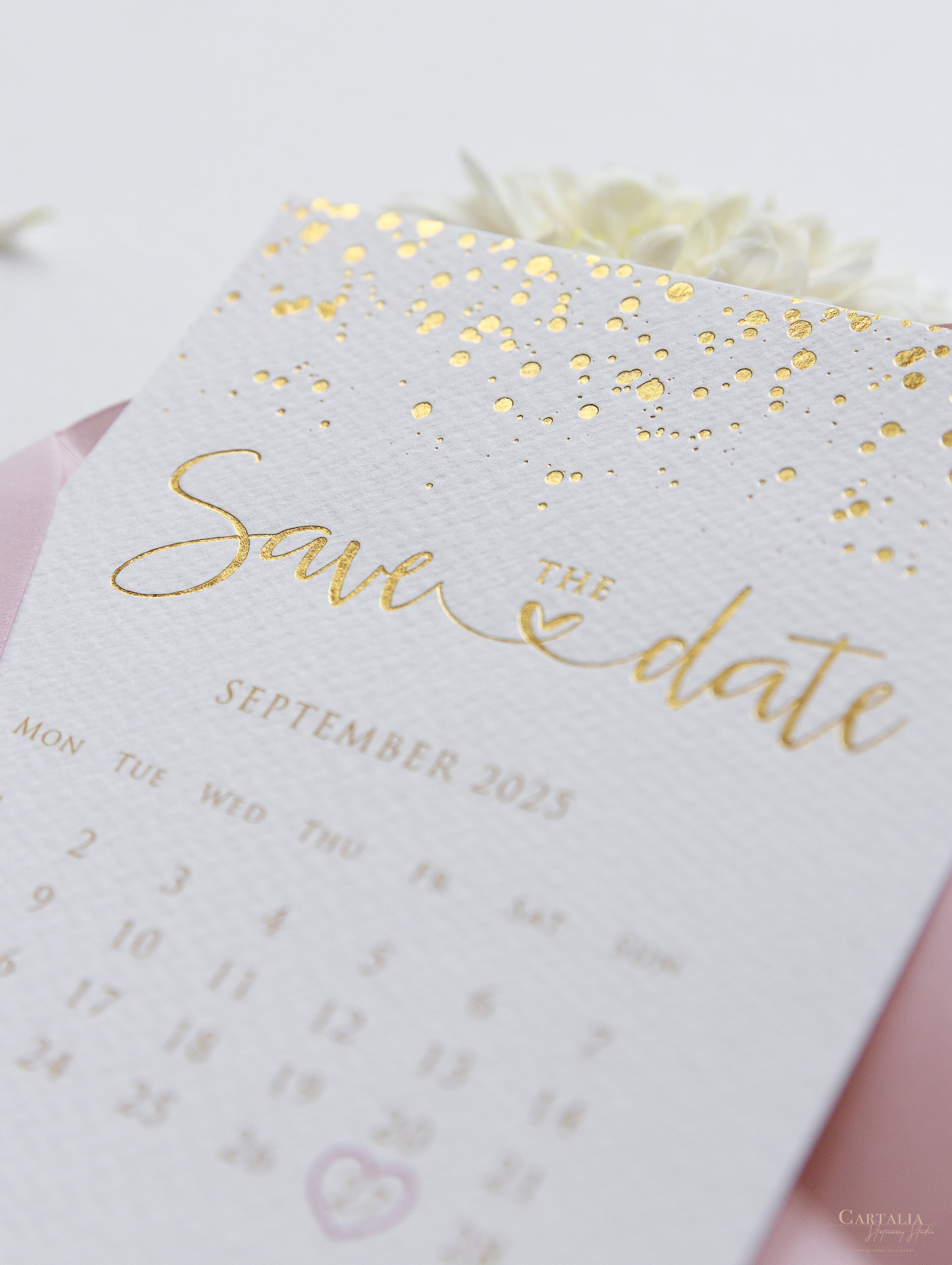 Foil Pressed Beautiful Save The Date Card Confetti Dots Design