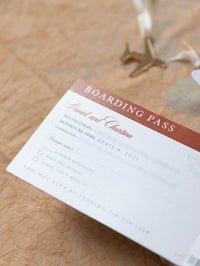 Burnt Orange Passport Wedding Invitation - Luxury Engraved Plane in Gold Plexi Passport & Copper Foil Destination Wedding