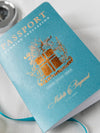 Teal Blue & Gold Passport Wedding Invitation - Luxury Engraved Plane in Gold Plexi Passport & Copper Foil Destination Wedding