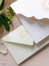Suite de invitación de boda de lujo Villa del Balbianello | Folio estilo bolsillo con lugar de acuarela y lámina dorada | Boda en el lago de Como