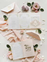 Luxury Blush and Cream Classic Pocket Suite with Gold Foil and Wedding Venue Sketch | Italy Villa Cimbrone, Ravello