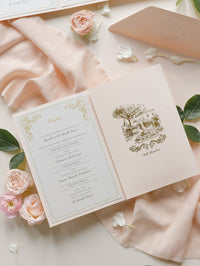 Luxury Blush and Cream Classic Pocket Suite with Gold Foil and Wedding Venue Sketch | Italy Villa Cimbrone, Ravello