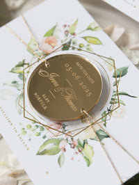 Mirror Plexi in Hexagon Save the Date Magnet with card and Gold String