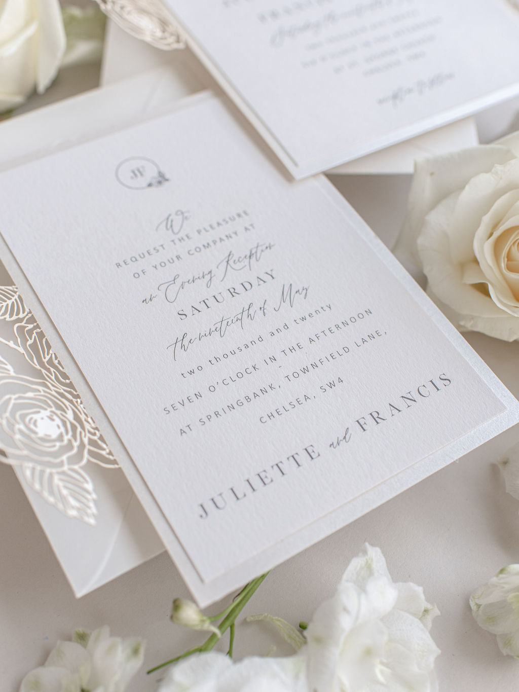 Intricate Laser Cut Rose Detail Evening Invitation