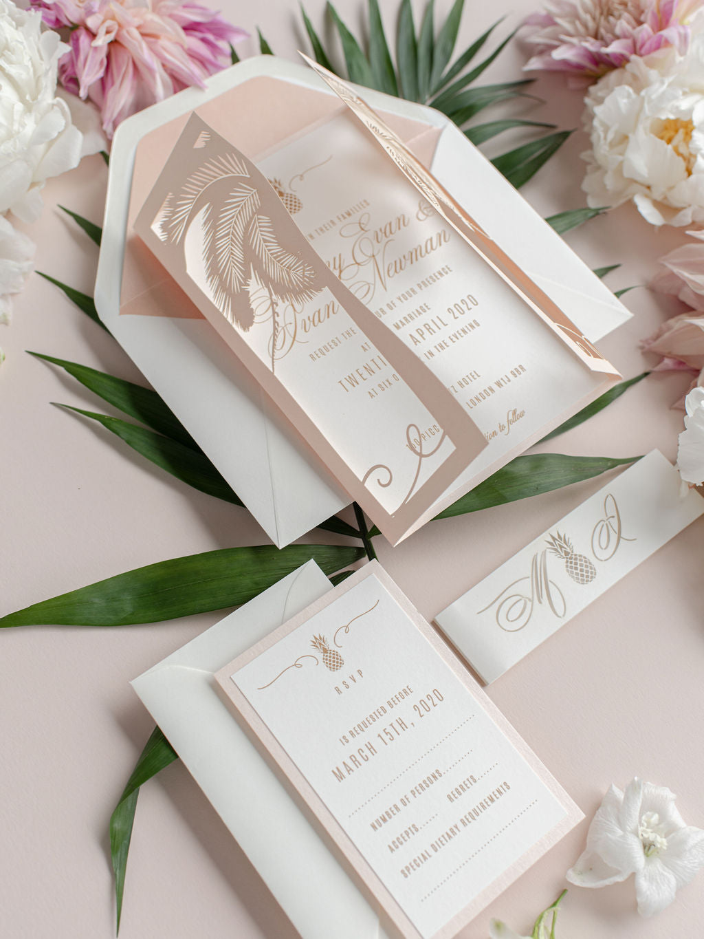 Golden Moroccan Palm Tree Intricate Die-Cut Invitation Suite