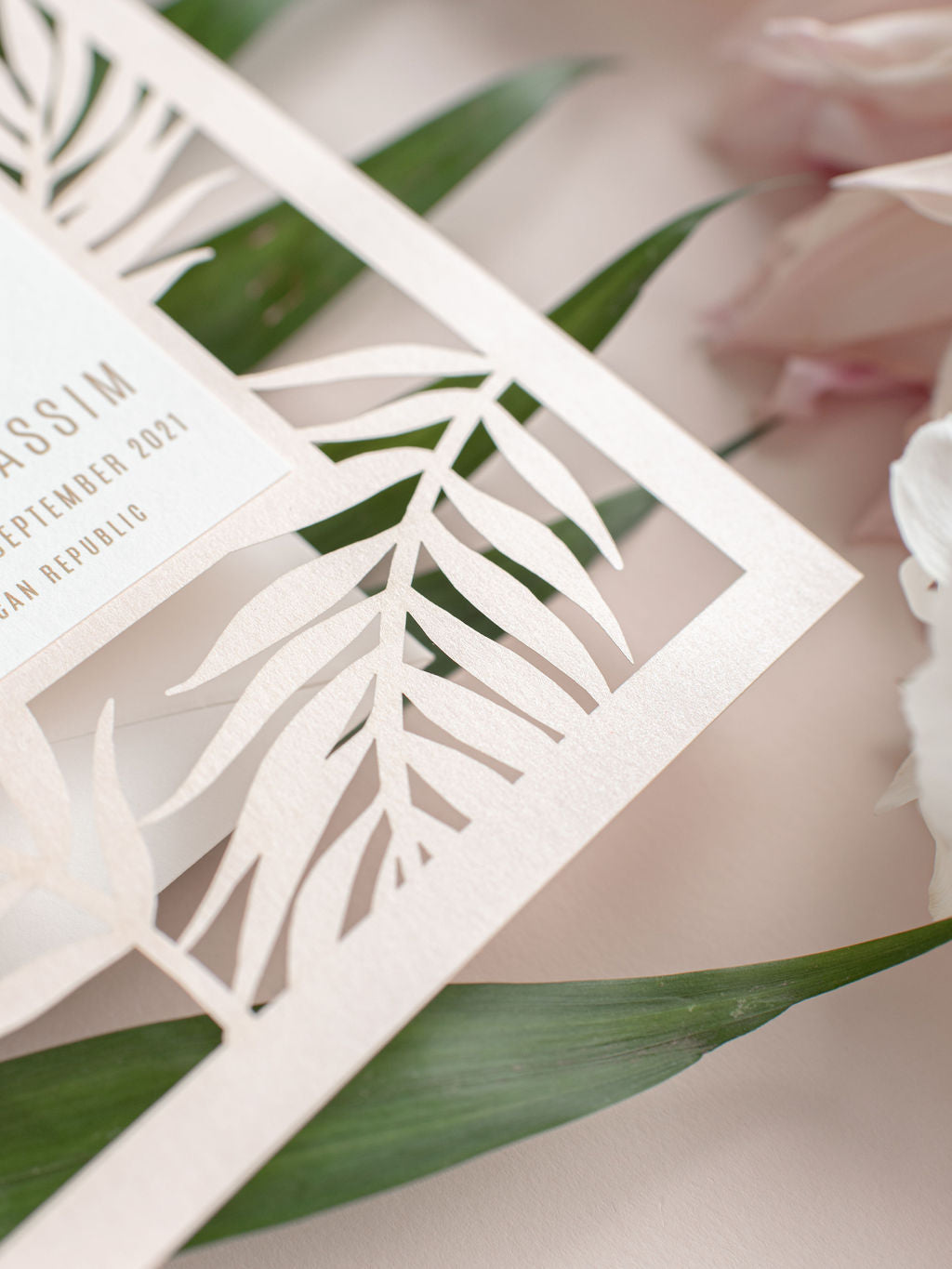 Palm Tree SAVE the Date,  Laser Cut Tropical Destination Invitation