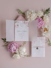 Vellum Day Invitation & RSVP │Pink Watercolour Peonies Flower │ Silver Mirror Plexi