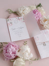 Vellum Day Invitation & RSVP │Pink Watercolour Peonies Flower │ Silver Mirror Plexi