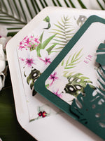 Monstera Tropical Botanic Leaf Green Laser Cut Floral Destination Wedding Invitation with Rsvp Card and Lined Envelopes
