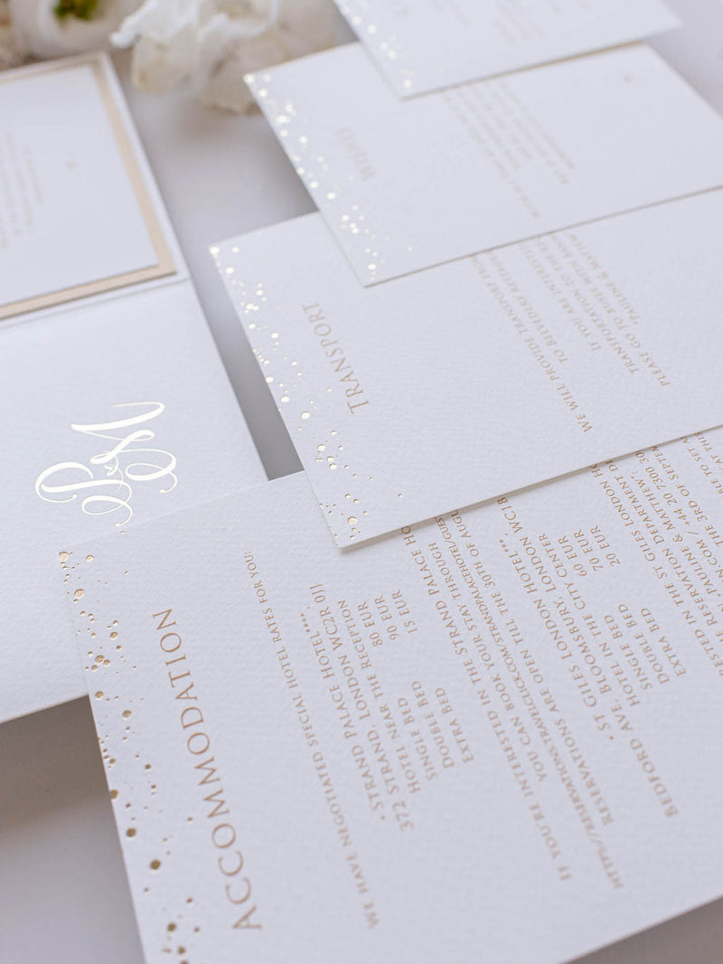 60 SETS White Gold Design Wedding Invitations with Vellum Paper
