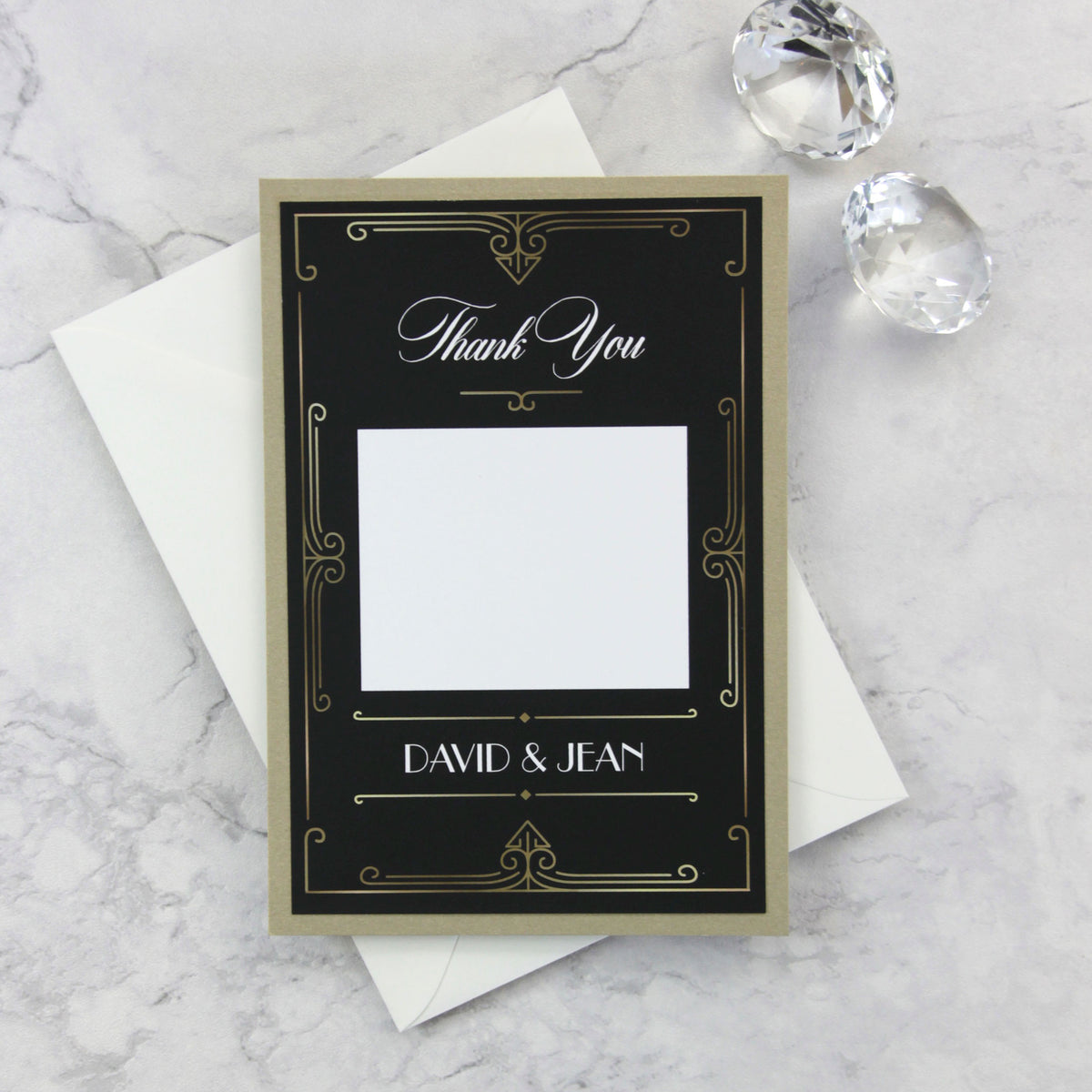 Tarjeta de agradecimiento con sobre dorado Art Deco Great Gatsby