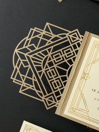 Art Deco Laser Cut Great Gatsby Laser Cut Pocketfold Wedding Invitation Suite with 3 Tier: Guest Info & Travel & RSVP Card