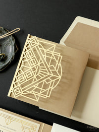 Art Deco Laser Cut Great Gatsby Laser Cut Pocketfold Wedding Invitation Suite with 3 Tier :  Guest Info & Travel & Rsvp Card