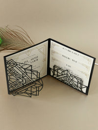 Art Deco Laser Cut Great Gatsby Laser Cut Pocketfold Wedding Invitation Suite with 3 Tier :  Guest Info & Travel & Rsvp Card