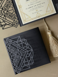 Art Deco Laser Cut Great Gatsby Laser Cut Pocketfold Wedding Invitation Suite with 3 Tier :  Guest Info & Travel & Rsvp Card