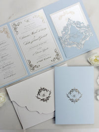 Luxury Blush and Cream Classic Pocket Suite with Gold Foil and Wedding Venue Sketch | Italy Villa Cimbrone, Ravello