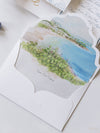 Invitaciones de boda en Laguna Beach, California en azul polvoriento | Comisión C&amp;E a medida