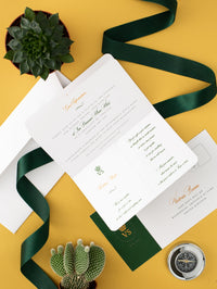 Mexico Green Passport Wedding Invitation with Real Gold Foil