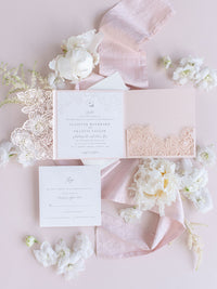 Romantic Roses Blush Laser Cut Pocket Folder with RSVP Card