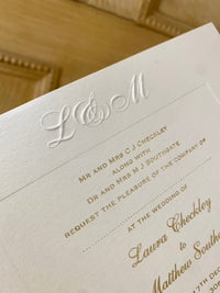 Champagne Luxury Embossed Monogram Wedding Day Invitation with Foil