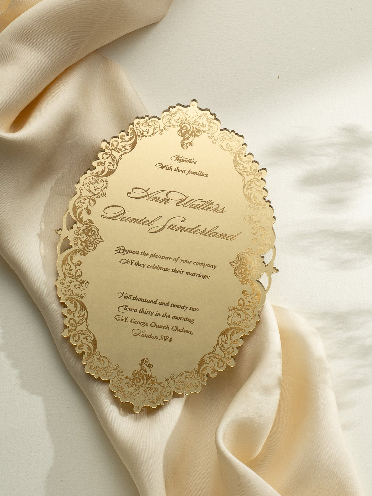 Luxury Boxed Invitation : a Decadent Mirror Gold Plexi Wedding Invitation - Engraved