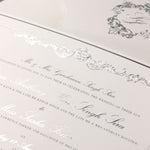 Luxury Gold Foil Invitation pocket fold suite for Wedding Day, Rsvp, Info Card with Laser Cut pocket, Calligraphy Script