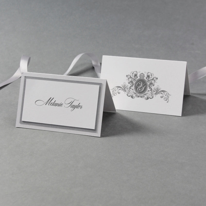 Luxury Triple Mount Monogram White Place Card