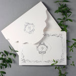 Luxury Siver Foil pocket fold suite for Wedding Day, Rsvp, Info Card Invitation Suite with Laser Cut pocket, Calligraphy Script