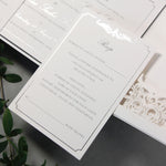 Luxury Siver Foil pocket fold suite for Wedding Day, Rsvp, Info Card Invitation Suite with Laser Cut pocket, Calligraphy Script