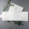 Luxury Siver Foil pocket fold suite for Wedding Day, Rsvp, Info Card Invitation Suite with Laser Cut pocket, Calligraphy Script