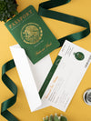 Mexico Green Passport Wedding Invitation with Real Gold Foil