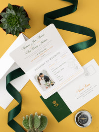 Mexico Green Passport Wedding Invitation with Real Gold Foil